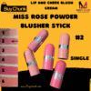 Swatch of shade #2 mid‑pink tone of Miss Rose Powder Blusher Stick Shade 2 on skin