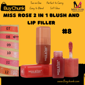 Miss Rose 2 in 1 Blush And Lip Filler Shade 8 coral on Pakistani skin