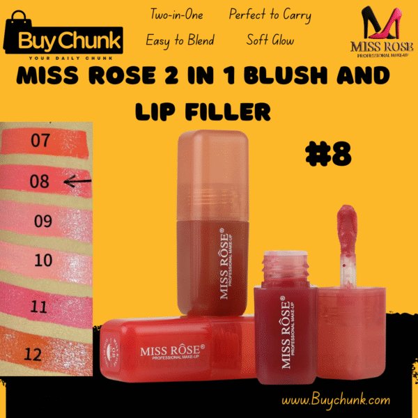 Miss Rose 2 in 1 Blush And Lip Filler Shade 8 coral on Pakistani skin