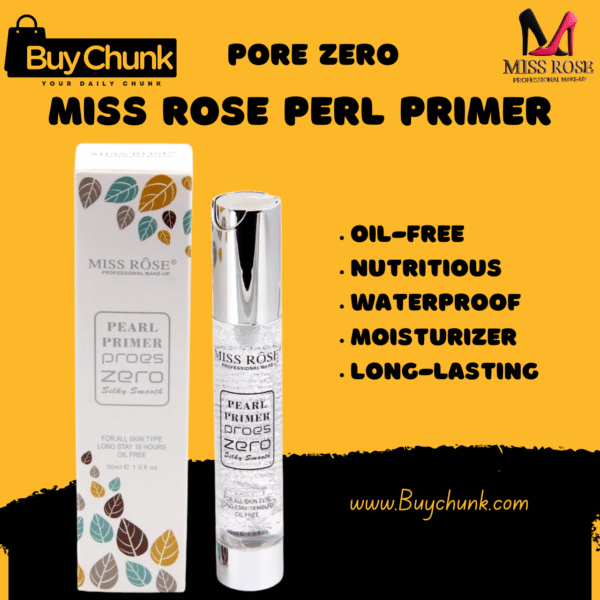 Styling image showing Miss Rose Pearl Primer with box on a neutral backdrop
