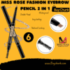 Miss Rose Fashion Eyebrow Pencil 2‑in‑1 Shade 6 displaying both slanted tip and spoolie brush—double‑ended for precision and blending