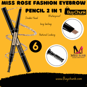 Miss Rose Fashion Eyebrow Pencil 2‑in‑1 Shade 6 displaying both slanted tip and spoolie brush—double‑ended for precision and blending