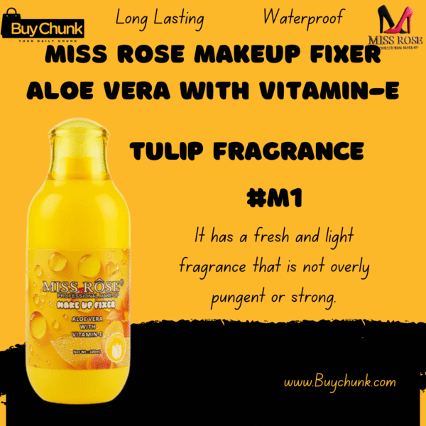 Miss Rose Makeup Fixer Aloe Vera with Vitamin-E Tulip Fragrance bottle, front view