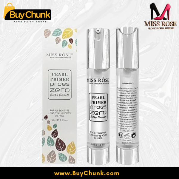 Miss Rose Pearl Primer beside its decorative leaf‑motif outer box packaging