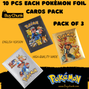 Pokémon foil cards pack of 3 in golden, silver, and black versions