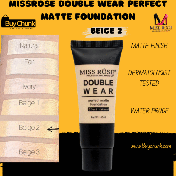Missrose Double Wear Perfect Matte Foundation Beige 2 front view