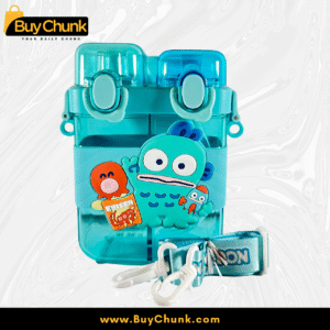 Cartoon Ebisu water bottle with detachable strap for easy carrying.