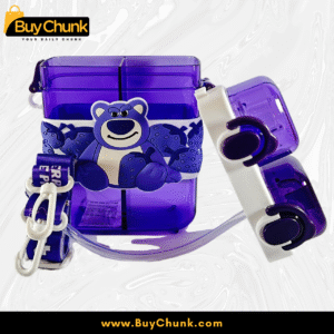 Bottle with strap and lids placed separately