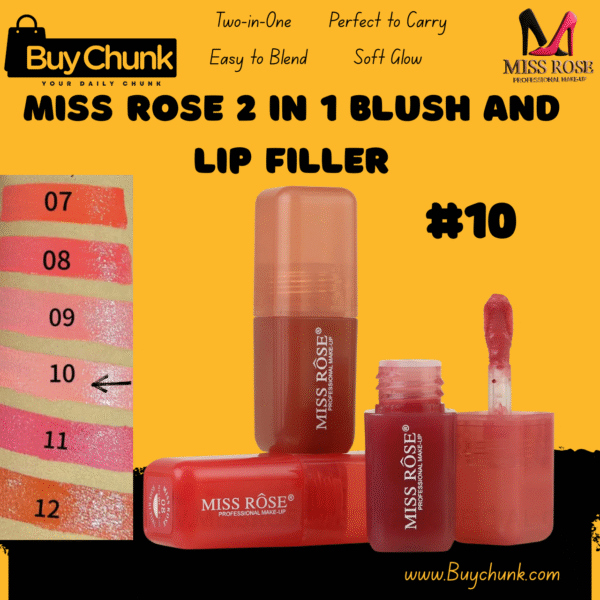 Miss Rose 2 in 1 Blush And Lip Filler Shade 10 coral on Pakistani skin