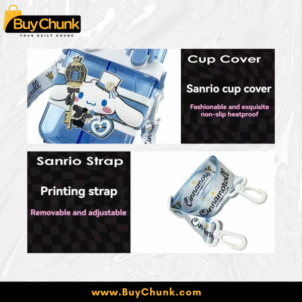 Adjustable Sanrio strap included with bottle