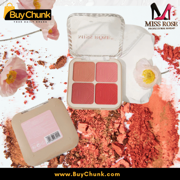 Miss Rose 4 Color Flushed Pink Blush Palette Shade Y3 | Soft, Natural Finish - Image 3