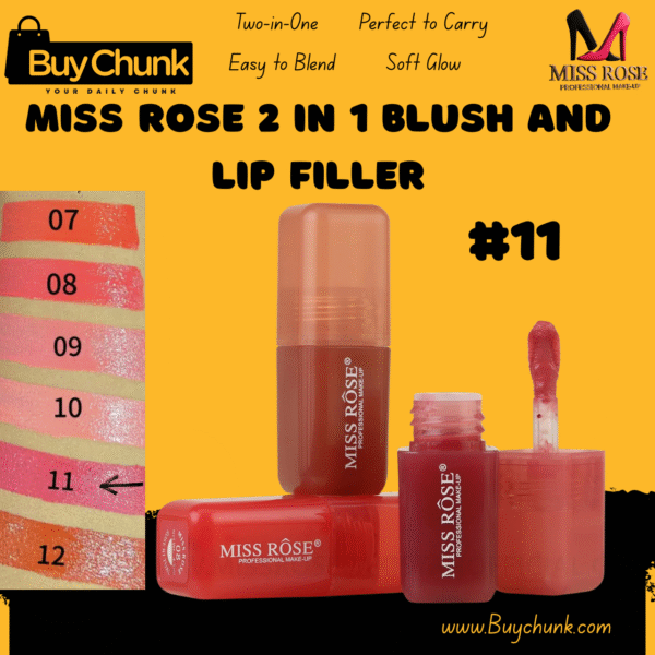 Miss Rose 2 in 1 Blush And Lip Filler Shade 11 coral on Pakistani skin