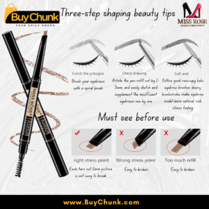 Step-by-step demonstration: pencil strokes filling sparse brow, blending with spoolie for natural definition