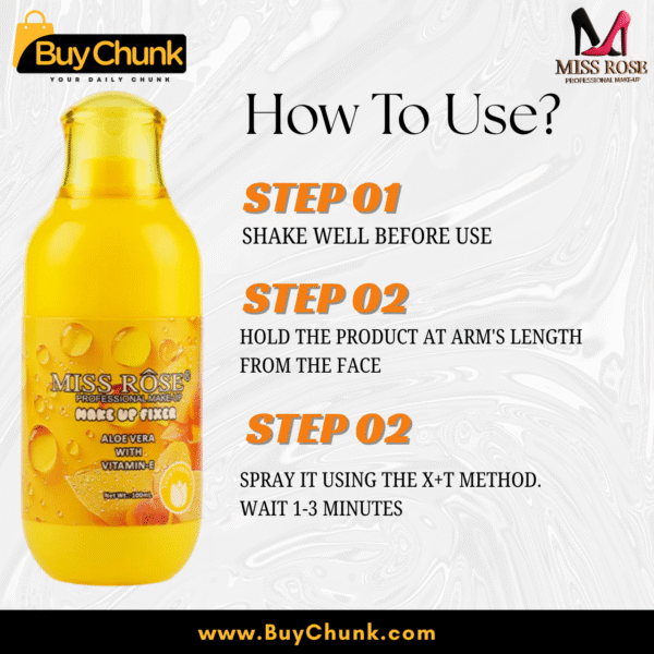 Step-by-step usage instructions for Miss Rose makeup fixer aloe vera with vitamin-e