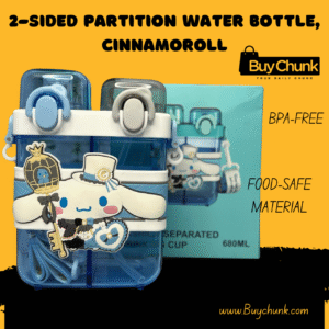 Front view of Cinnamoroll 2-sided partition water bottle