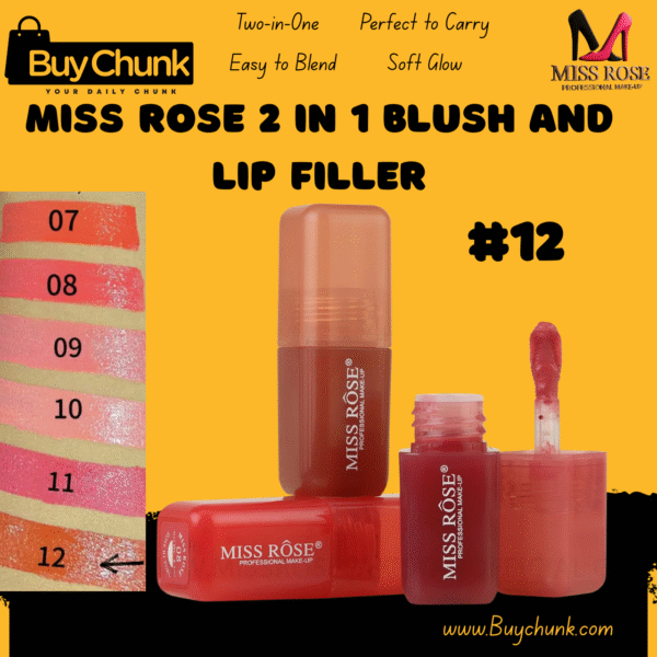 Miss Rose 2 in 1 Blush And Lip Filler Shade 12 coral on Pakistani skin