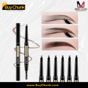 Before and after shot showing natural brows enhanced with Miss Rose Fashion Eyebrow Pencil—clean, defined, radiant result