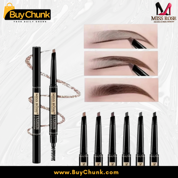 Before and after shot showing natural brows enhanced with Miss Rose Fashion Eyebrow Pencil—clean, defined, radiant result