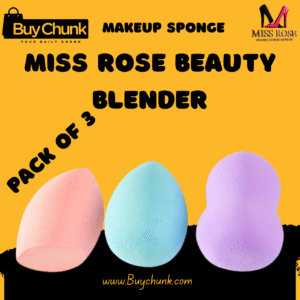 Pack of 3 Miss Rose Beauty Blender in bright pink with BuyChunk and Miss Rose logos