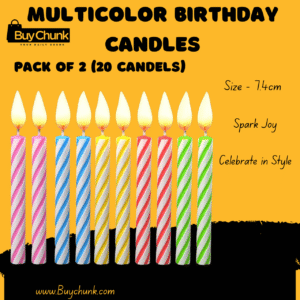 Multicolor Birthday Candles Pack of 2 . 20 multicolour striped birthday candles for cake decoration in Pakistan