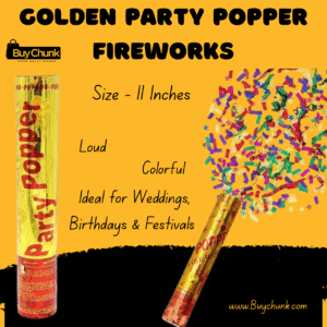 Golden Party Popper Fireworks with colourful confetti burst for Pakistani celebrations