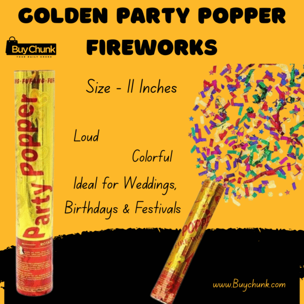 Golden Party Popper Fireworks with colourful confetti burst for Pakistani celebrations