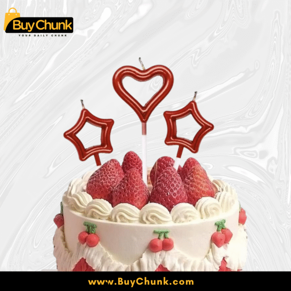 Decorative Romantic Heart & Star Cake Candles placed on cream cake