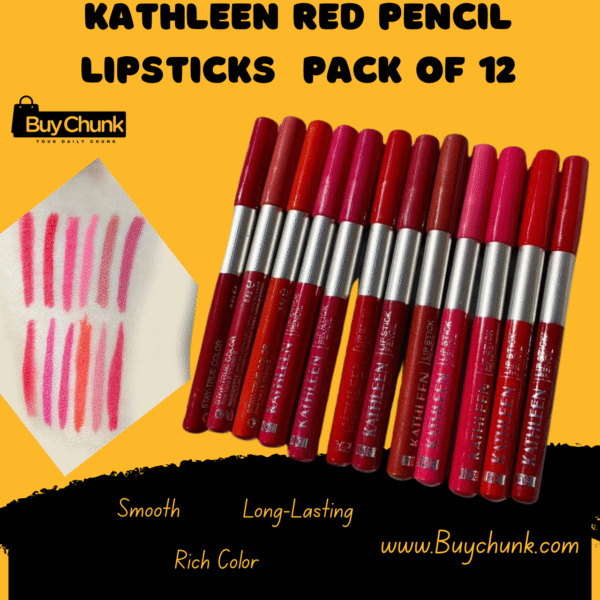 KATHLEEN Red Pencil Lipsticks Pack Of 12 | Vibrant Reds for Bold, Long-Lasting & Flawless Lips