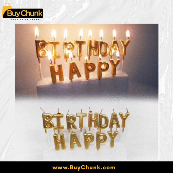 Golden 'Happy Birthday' Letter Candles | Sparkling, Elegant & Perfect for Memorable Celebrations