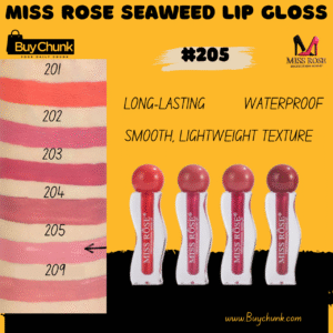 Miss Rose Seaweed Lip Gloss – Shade 205 front view pink gloss tube
