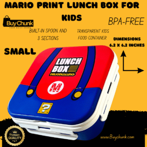Small Mario Print Lunch Box for Kids – BPA-Free, 3-Section Food Container with Built-In Spoon | Transparent & Compact School Lunch Box