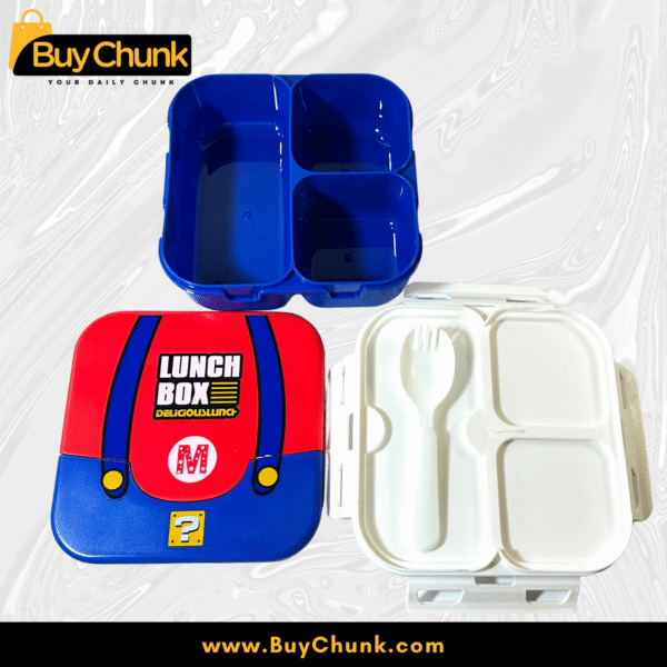 Small Mario Print Lunch Box for Kids – BPA-Free, 3-Section Food Container with Built-In Spoon | Transparent & Compact School Lunch Box