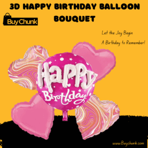 3D happy Birthday Balloon Bouquet | Pink Heart Foil Balloons for Magical Party Decoration & Memorable Moments