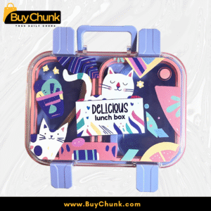 Cute Cartoon Cat Kids Lunch Box for School – BPA-Free, 2-Section Food Container with Built-In Spoon | Transparent & Durable Kids Meal Box