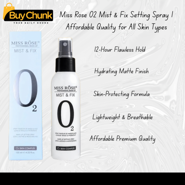 Miss Rose Mist & Fix Setting Spray with hydrating formula and long-lasting hold