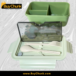 Fun Dinosaur-Themed Kids Lunch Box for School – BPA-Free, 3-Section Food Container with Built-In Spoon | Transparent & Leak-Proof Design