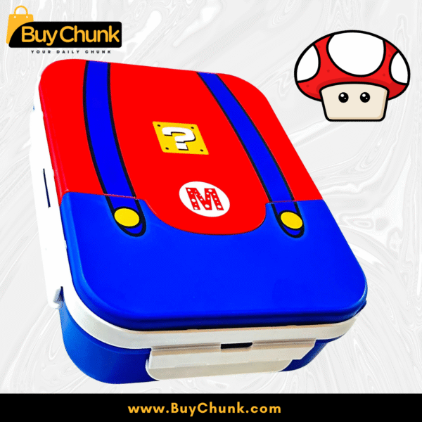 Super Mario Lunch Box for Kids Large, 3-Section BPA-Free Food Container with Built-In Spoon | Cute School Lunch Box with Red & Blue Design