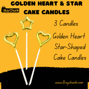 Golden Heart & Star Cake Candles set of three for parties.
