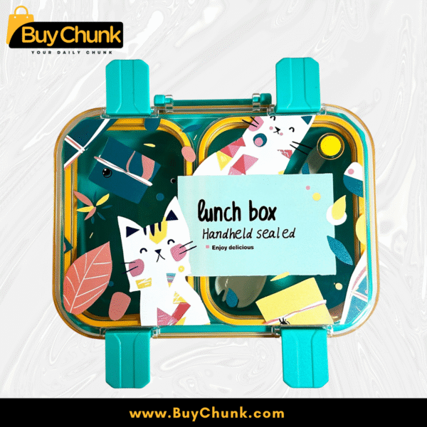 Adorable Cat-Themed Kids Lunch Box for School – BPA-Free, 2-Section Food Container with Built-In Spoon | Transparent & Durable Design
