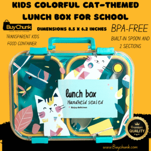 Adorable Cat-Themed Kids Lunch Box for School – BPA-Free, 2-Section Food Container with Built-In Spoon | Transparent & Durable Design