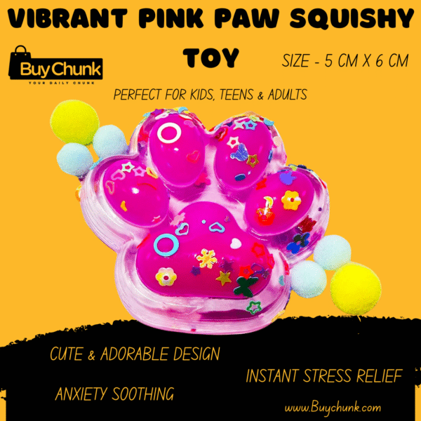 Vibrant Pink Paw Squishy Toy | Sparkly & Full of Magical Joy for Stress-Free Fun | Size - 5cm X 6cm