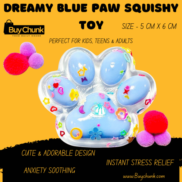 Dreamy Blue Paw Squishy Toy | Soft, Sparkly & Perfect for Calm, Joyful Play! | Size - 5cm X 6cm