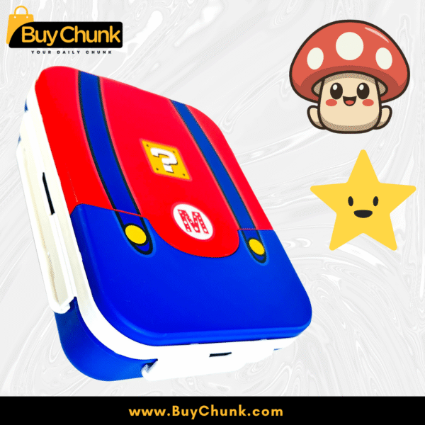 Super Mario Lunch Box for Kids Large, 3-Section BPA-Free Food Container with Built-In Spoon | Cute School Lunch Box with Red & Blue Design