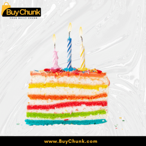 Colourful birthday cake slice decorated with Multicolor Birthday Candle.