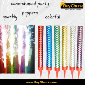 cone-shaped Sparkling Party Popper Candles lit on birthday cake celebrations