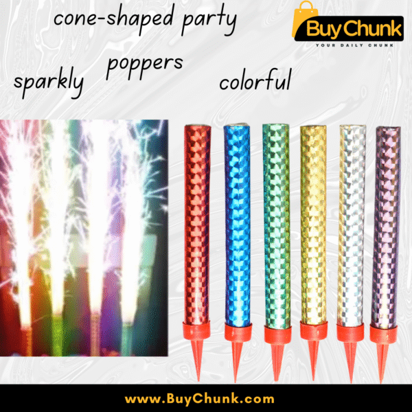 cone-shaped Sparkling Party Popper Candles lit on birthday cake celebrations