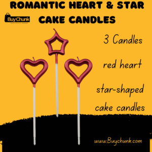Set of three Romantic Heart & Star Cake Candles