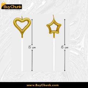 Golden Heart & Star Cake Candles shaped measuring 15 cm each for decoration.
