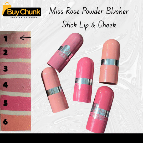 Miss Rose Powder Blusher Stick for lips and cheeks in pink and peach shades