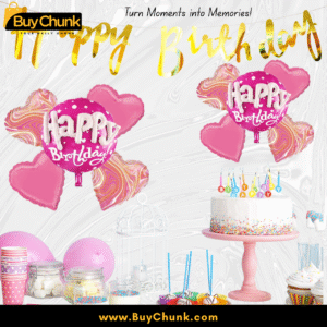 3D happy Birthday Balloon Bouquet | Pink Heart Foil Balloons for Magical Party Decoration & Memorable Moments